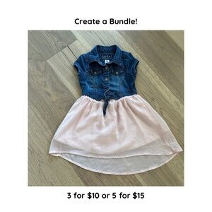 Guess Girls Pink Denim Chiffon Cap Sleeve Button Front Shirt Dress Size 4